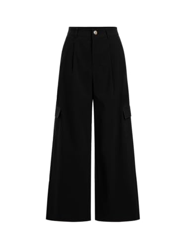 Women Wide Leg Pants Button Fly Business Casual Pants Bottoms with Pockets