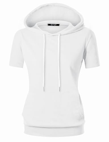 Women's Comfortable Short Sleeve Hoodie Pullover Hooded Sweatshirt with Kangaroo Pocket