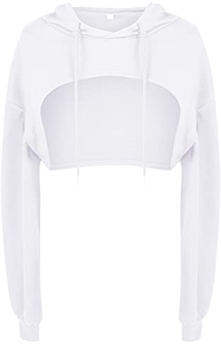 Women Long Sleeve Cropped Super Crop Top Hoodies Sweatshirt Aesthetic Punk Hip Hop Dance Sexy Rave Cloth