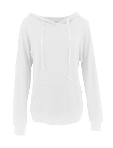 Women's Casual Lightweight Hoodies Long Sleeve White Drawstring Sweatshirts Loose Pullovers with Pocket