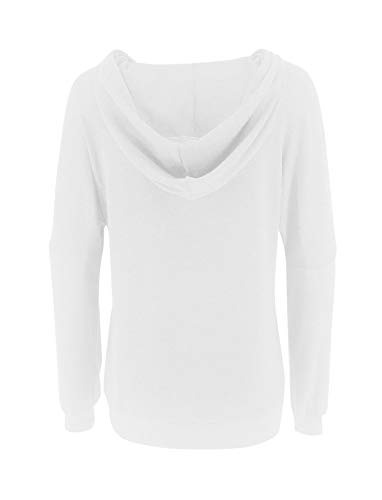 Women's Casual Lightweight Hoodies Long Sleeve White Drawstring Sweatshirts Loose Pullovers with Pocket