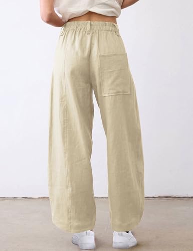 Womens Linen Pants Casual Capri Baggy Wide Leg Trousers Palazzo Pants Beach Vacation Outfits