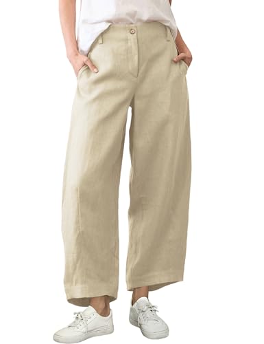 Womens Linen Pants Casual Capri Baggy Wide Leg Trousers Palazzo Pants Beach Vacation Outfits