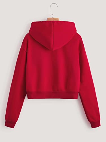 Women's Cropped Sweatshirt Long Sleeves Drawstring Pullover Simple Crop Hoodie