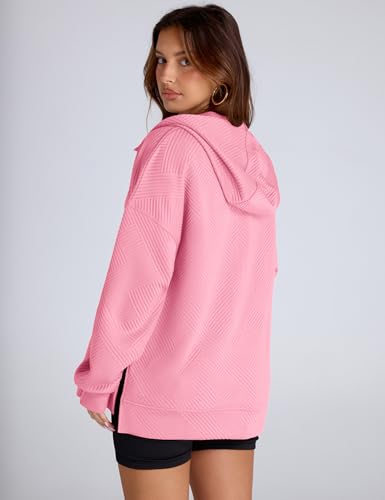 Womens Oversized Half Zip Hoodies Long Sleeve Textured Casual Sweatshirts Loose Fall Pullover Tops with Pockets
