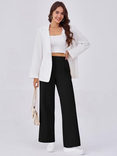 Wide Leg Pants for Women Stretchy Pull On Work Pants High Waisted Business Casual Trousers Slacks with Pockets