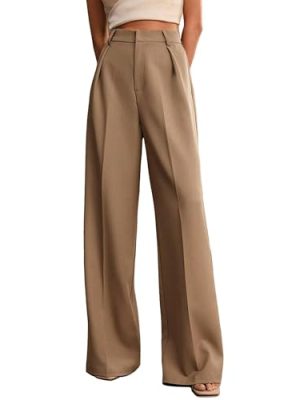 Womens Wide Leg Pants High Waist Straight Work Pants Office Business Casual Palazzo Trousers with Pockets