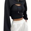 Women Cropped Hoodie Zip Up Long Sleeve Crop Top Sweatshirts