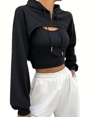 Women Cropped Hoodie Zip Up Long Sleeve Crop Top Sweatshirts