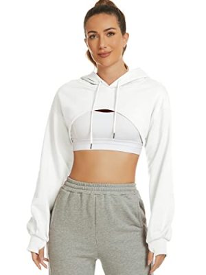 Women's Cut Out Super Cropped Hoodie Long Sleeve Hooded Sweatshirt Pullover Active Top
