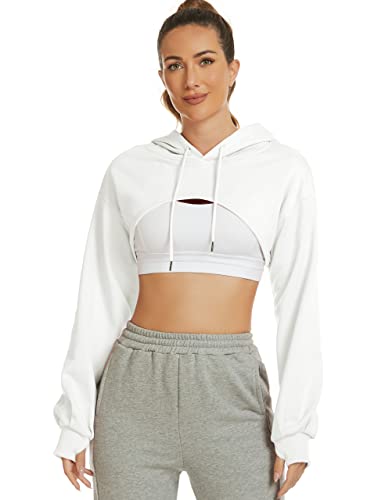 Women's Cut Out Super Cropped Hoodie Long Sleeve Hooded Sweatshirt Pullover Active Top