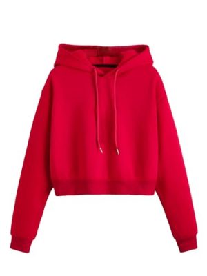 Women's Cropped Sweatshirt Long Sleeves Drawstring Pullover Simple Crop Hoodie