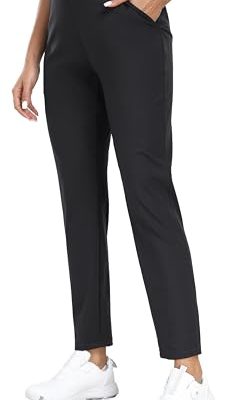 Stretchy Womens Golf Pants 7/8 Ankle Pull On Work Pants Athletic Business Casual Travel Dress Pants with Pockets Petite