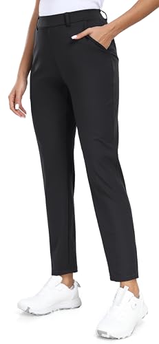 Stretchy Womens Golf Pants 7/8 Ankle Pull On Work Pants Athletic Business Casual Travel Dress Pants with Pockets Petite