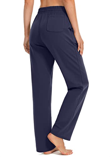 Women's Cotton Sweatpants Yoga Lounge Casual Pants Open Bottom Sweat Pants for Women with Pockets