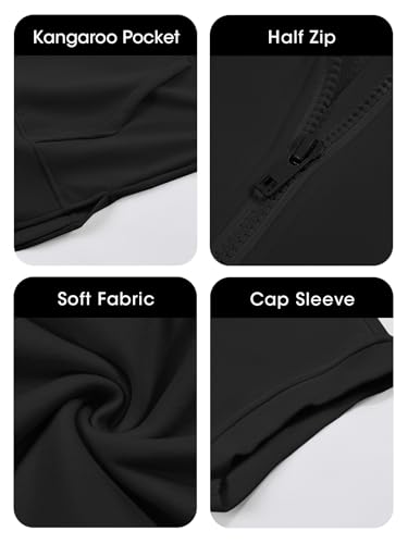 Womens Oversized Half Zip Hoodies Short Sleeve Casual Sweatshirts Pullover Tops with Pockets