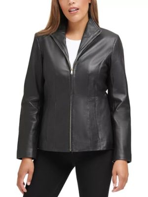 Women's Leather Wing Collared Jacket (Standard and Plus Size)