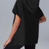 Womens Oversized Half Zip Hoodies Short Sleeve Casual Sweatshirts Pullover Tops with Pockets