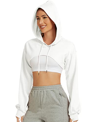 Women's Cut Out Super Cropped Hoodie Long Sleeve Hooded Sweatshirt Pullover Active Top