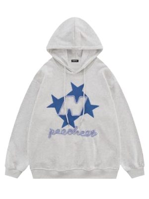 Star Embroidered Graphic Hoodie Y2k Oversize Vintage Long Sleeve Pullover 2025 Streetwear Outfits