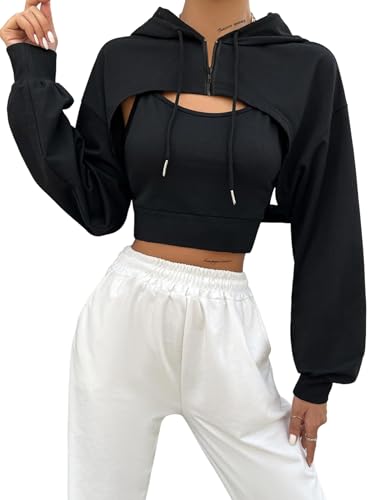 Women Cropped Hoodie Zip Up Long Sleeve Crop Top Sweatshirts