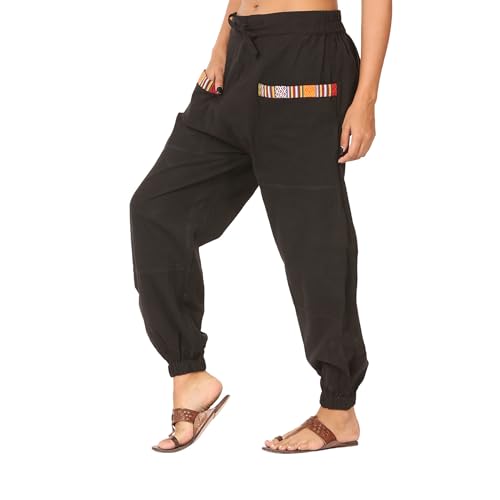 Men Women Cotton Linen Baggy Harem Drawstring Yoga Pants, One Size Casual Hippie Trousers with Pockets