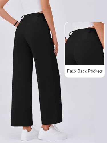 Wide Leg Pants for Women Stretchy Pull On Work Pants High Waisted Business Casual Trousers Slacks with Pockets