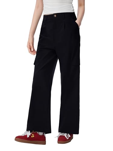 Women Wide Leg Pants Button Fly Business Casual Pants Bottoms with Pockets