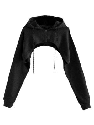 Women's Super Cropped Hoodie Drawstring Zip Up Sweatshirt Long Sleeve Pullover Top