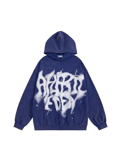 Graphic Hoodies Abstract Print Washed Hoodie Long Sleeve Acid Washed Hooded Sweatshirts Trendy Y2k Tops