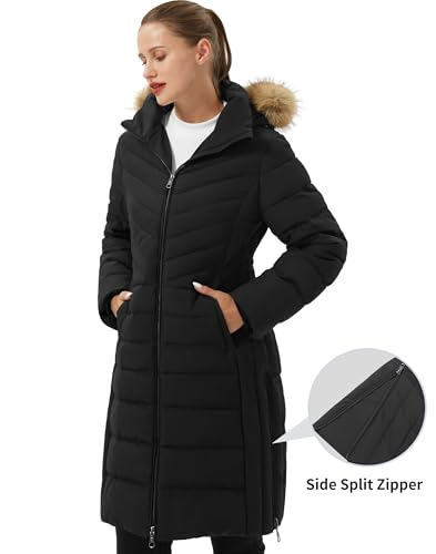 Women's Winter Coats Warm Thicken Long Puffer Jacket Waterproof Quilted Parka with Removable Faux Fur Hood