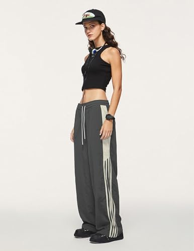 Striped Track Pants Men Parachute Pants Women Baggy Sweatpants Y2k Wide Leg Cargo Pants with Drawstring