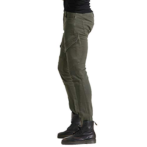 Men Women Motorcycle Riding Jeans Protective Pants Knight Hockey Biker Armor Pants (M=30, Army Green)