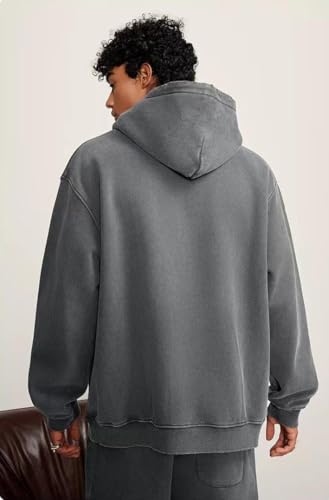 Mens Oversized Hoodies Pullover Vintage Sweatshirt Acid Wash Heavyweight Plush Cotton Baggy Streetwear Top Athletic