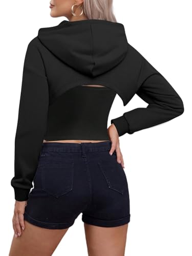 Women's Super Cropped Hoodie Drawstring Zip Up Sweatshirt Long Sleeve Pullover Top