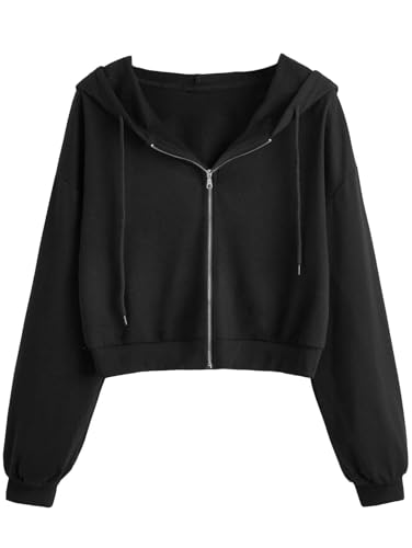 Cropped Zip Up Hoodie Women Long Sleeve Crop Sweatshirts Jackets
