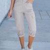 Cargo Capri Pants for Women High Waisted Relaxed Fit Elastic Knit Waist Casual Capris Trousers Cropped Pants