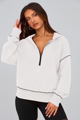 Women's 2025 Fall Hooded Sweatshirts Long Sleeve Half Zip Cropped Hoodies Pullover Winter Fashion Clothes