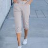 Cargo Capri Pants for Women High Waisted Relaxed Fit Elastic Knit Waist Casual Capris Trousers Cropped Pants