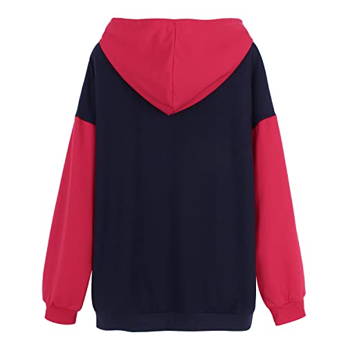 Womens Pullover Hoodies Oversized Graphic Color Block Novelty Hoodie Sweatshirts with Pockets