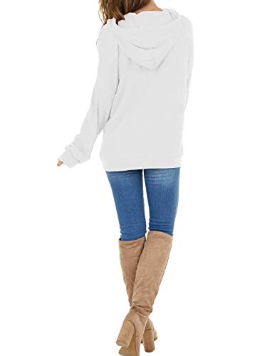 Women's Casual Lightweight Hoodies Long Sleeve White Drawstring Sweatshirts Loose Pullovers with Pocket
