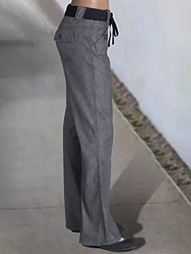 Low Rise Cargo Wide Leg Pants for Women Drawstring Flap Pockets Y2K Bow Tie Casual Flare Pants
