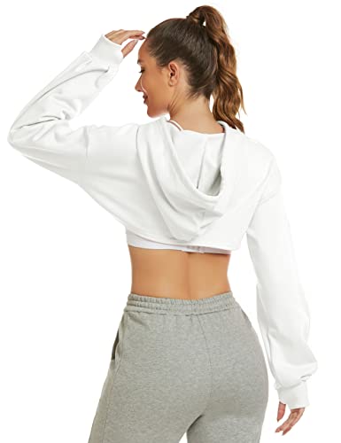 Women's Cut Out Super Cropped Hoodie Long Sleeve Hooded Sweatshirt Pullover Active Top
