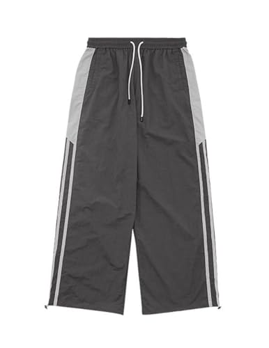 Striped Track Pants Men Parachute Pants Women Baggy Sweatpants Y2k Wide Leg Cargo Pants with Drawstring