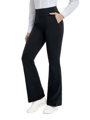 Womens Yoga Dress Pants Work with 4 Pockets Bootcut Business Leggings Stretch High Waisted Slacks Casual 30"