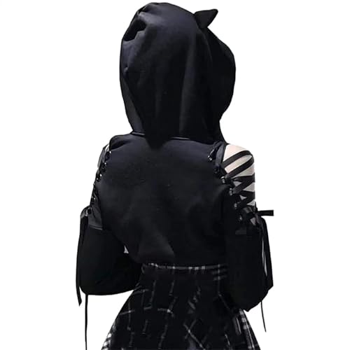 Women's Cat Ear Hoodie Pullover Long Sleeve Off Shoulder Cute Crop Top Hoodies Sweatshirt
