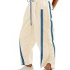 Women's Baggy Wide Leg Pants Casual Drawstring Elastic Waisted Contrast Color Workout Y2K Track Pants