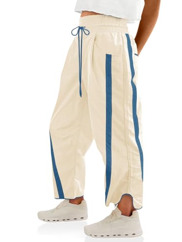 Women's Baggy Wide Leg Pants Casual Drawstring Elastic Waisted Contrast Color Workout Y2K Track Pants