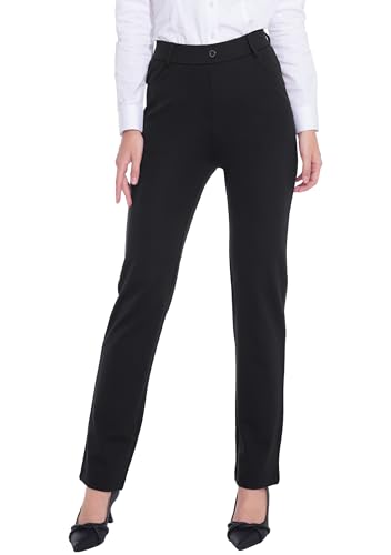 Women's Stretchy Dress Pants 28"/30" Pull-on Trousers Straight Leg Slacks 4 Pockets Plus Size for Work Business Casual