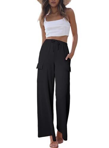 Women Palazzo Pants Summer Casual Wide Leg High Waist Lounge Flowy Beach Trousers Travel Vacation Outfits